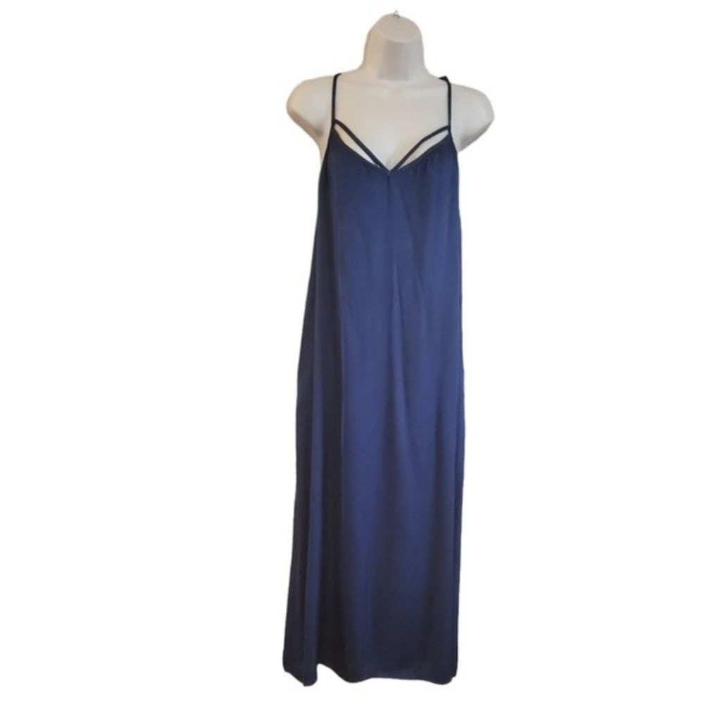Velvet by Graham & Spencer Satin Kambree Midi Slip Dress M Navy Blue New